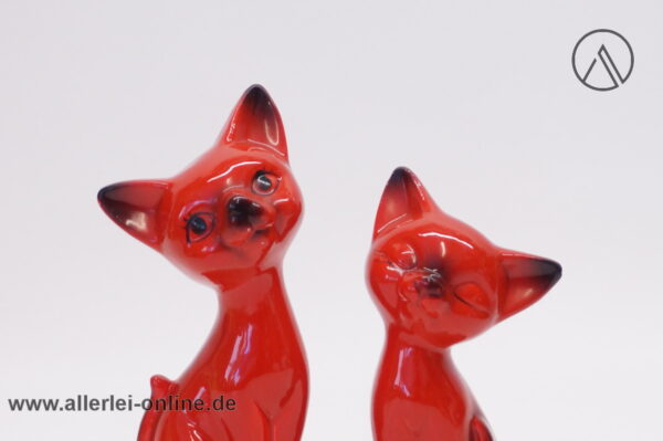 Katzen Paar | Love Cats 70er Jahre | Keramik rot nah