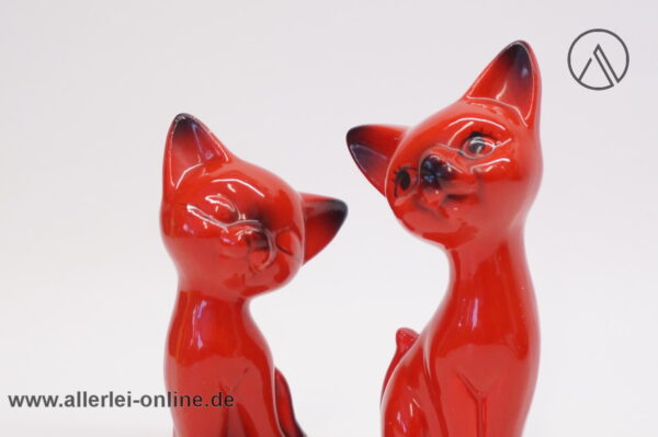 Katzen Paar | Love Cats 70er Jahre | Keramik rot vorne