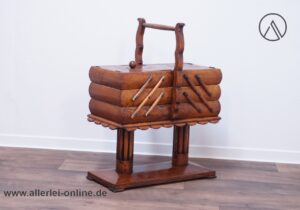 Antiker Eiche Holz Nähkasten Jugendstil | Gründerzeit Ziehharmonika Aufbewahrungskasten
