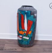 Scheurich Keramik Vase | Bodenvase 517 45 | Buntes Segelboot Dekor | Vintage Fat Lava Pottery