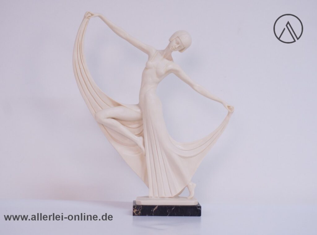 Ado Santini Art Deco Tänzerin | Tanzende Frau | Signierte 40 cm Skulptur auf Marmorsockel