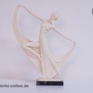 Ado Santini Art Deco Tänzerin | Tanzende Frau | Signierte 40 cm Skulptur auf Marmorsockel