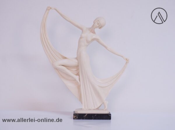 Ado Santini Art Deco Tänzerin | Tanzende Frau | Signierte 40 cm Skulptur auf Marmorsockel