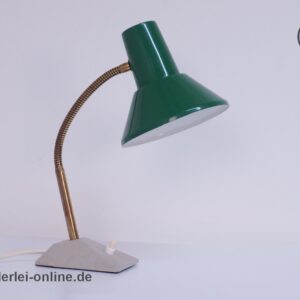 SIS Schreibtischlampe | Tischleuchte ,grün - Schwanenhals Lampe mit Schrumpflack Metallsockel | Vintage 60-70er Jahre Hexenhutlampe