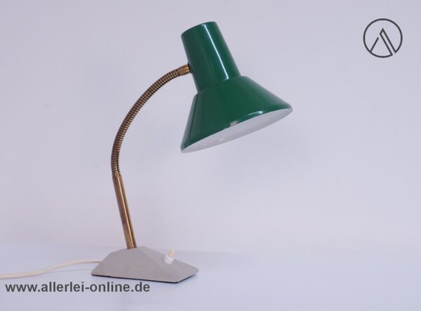 SIS Schreibtischlampe | Tischleuchte ,grün - Schwanenhals Lampe mit Schrumpflack Metallsockel | Vintage 60-70er Jahre Hexenhutlampe