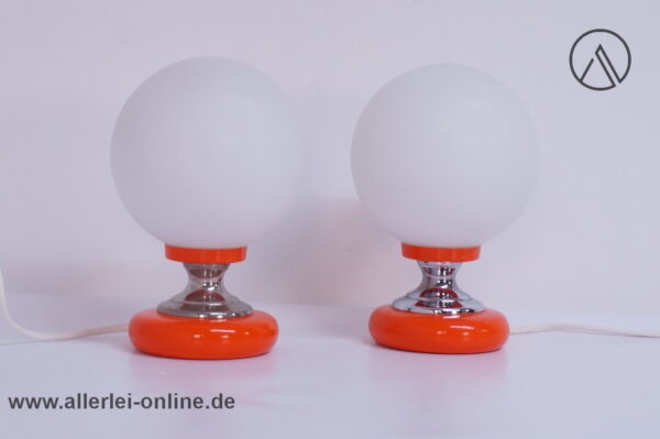 Zicoli Italien Design Space-Age Kugellampen | Orange / Chrom Tischleuchten Paar | Vintage 60-70er Jahre