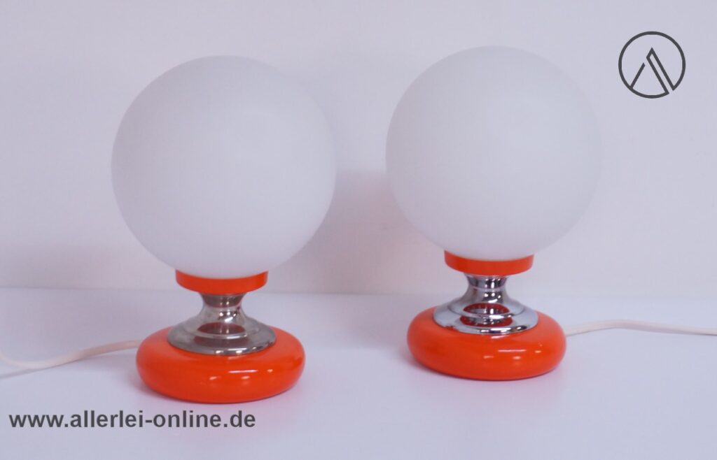 Zicoli Italien Design Kugellampen | Orange / Chrom Tischleuchten Paar | Vintage 60-70er Jahre