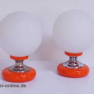 Zicoli Italien Design Kugellampen | Orange / Chrom Tischleuchten Paar | Vintage 60-70er Jahre
