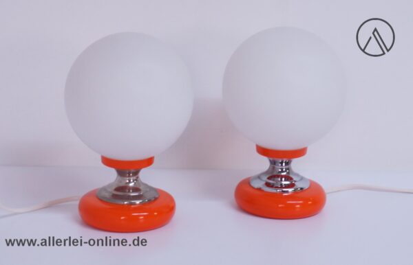 Zicoli Italien Design Kugellampen | Orange / Chrom Tischleuchten Paar | Vintage 60-70er Jahre