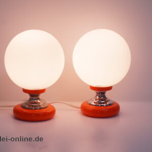 Zicoli Design Space-Age Kugellampen Paar | Orange / Chrom Vintage 60-70er Jahre Design