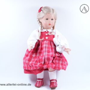 Käthe Kruse Puppe Maja mit Hase | 34 cm | Vintage Schummelchen Mädchenpuppe mit Kleid