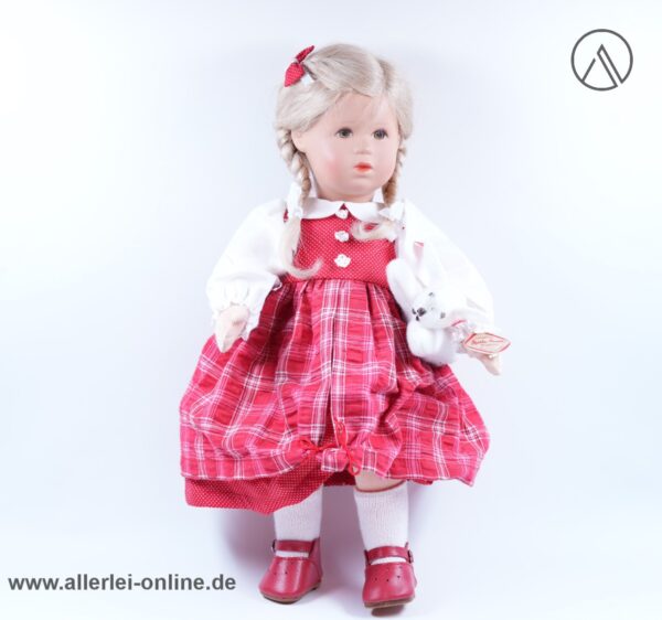 Käthe Kruse Puppe Maja mit Hase | 34 cm | Vintage Schummelchen Mädchenpuppe mit Kleid