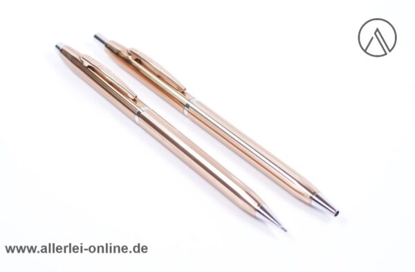 Vintage SENATOR Bleistift und Kugelschreiber Schreibset | Gold/Chrom gestreift mit Schreibgeräte-Etui