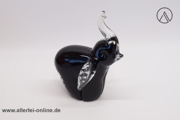 Weinfurtner Glaskunst Elefant Skulptur ,schwarz/klar | Elephant Figur | Vintage Glasfigur