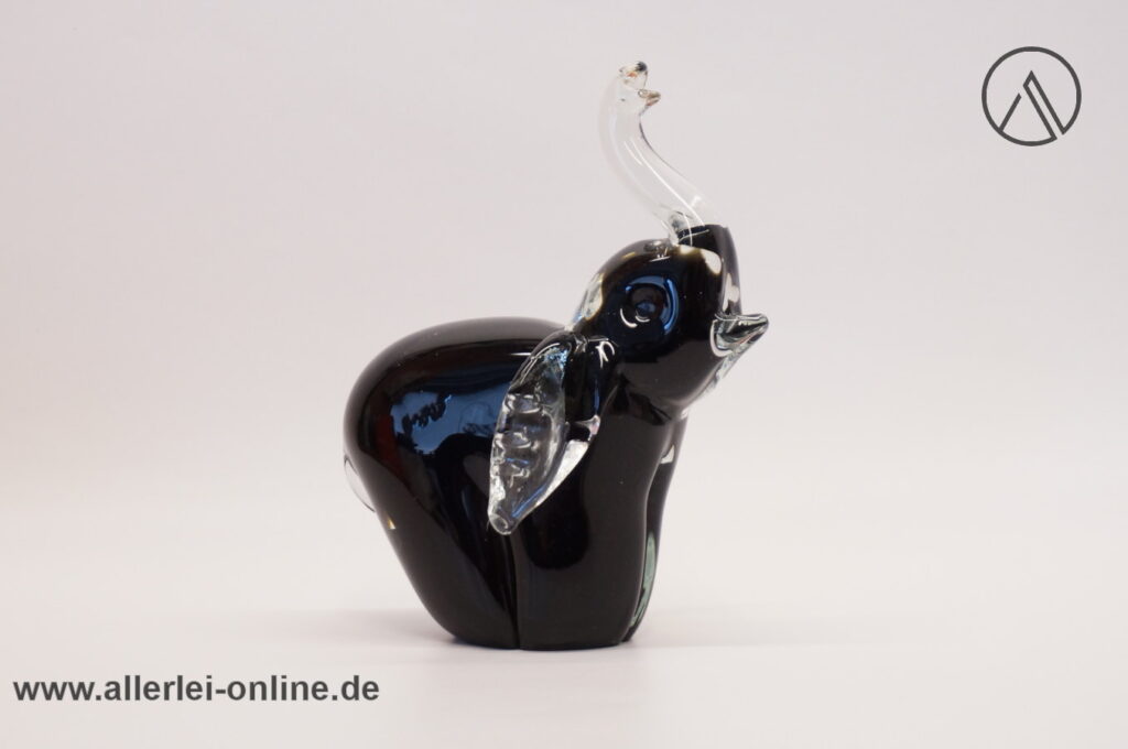 Weinfurtner Glas Elefant Skulptur ,schwarz/klar | Elephant Figur | Vintage Glasfigur | 970gr.