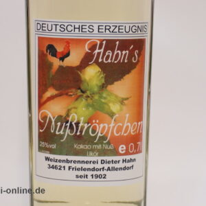 Hahns Nußtröpfchen | Kakao mit Nuß - Haselnuss Likör - 25% vol. - 0.7 Liter