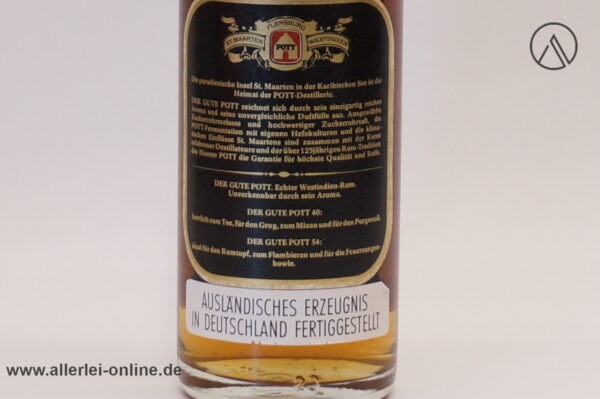 DER GUTE POTT 54 - Echter Westindien Rum 54% vol. - 0,35 Liter - Alte Abfüllung ohne EAN-Code