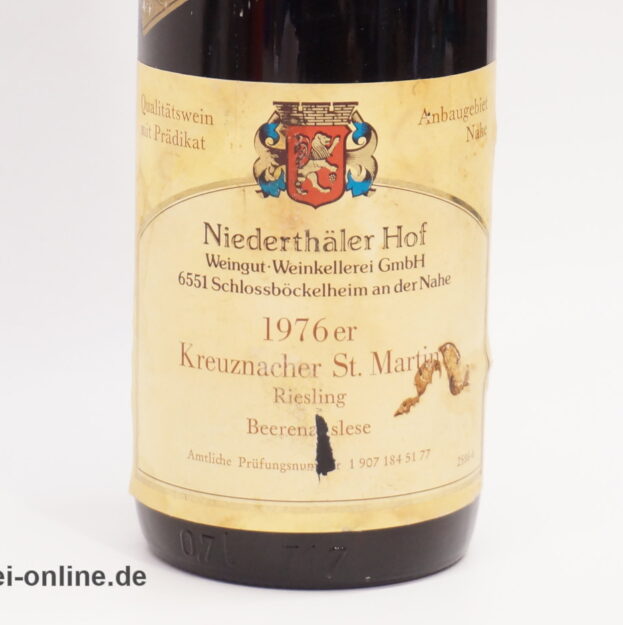 Niederthäler Hof Wein | 1976 er Kreuznacher St. Martin Riesling - Beerenauslese - 0,75 Liter Flasche