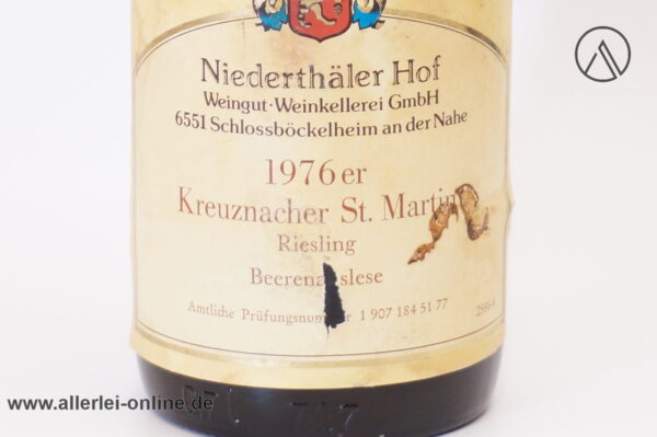 Vintage Niederthäler Hof Wein | 1976 er Kreuznacher St. Martin Riesling - Beerenauslese - 0,75 Liter Flasche
