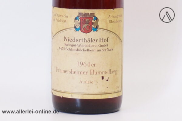 Niederthäler Hof | 1964 er Framersheimer Hummelberg Auslese - 0,7 Liter Flasche Wein