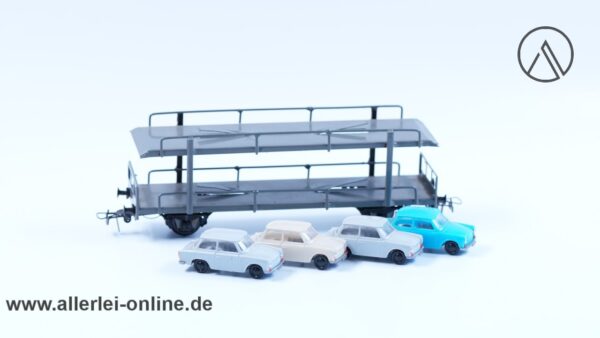 Vintage PIKO H0 | Dahmer Autotransport Güterwagen mit 4 DDR Trabi