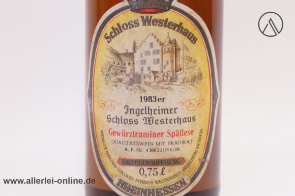 Vintage Ingelheimer Schloss Westerhaus Wein | 1983 Gewürztraminer Spätlese - 0,75 Liter Weinflasche