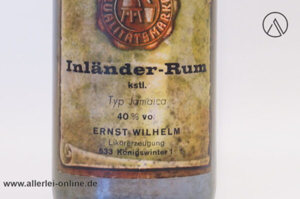 Vintage Inländer-Rum Jamaica Rum | Ernst Wilhelm Königswinter Spirituosen 40% vol. - 1,0 Liter Flasche