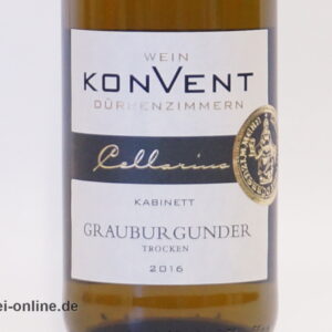 Wein Konvent Dürrenzimmern | Cellarius Edition 2016 - Kabinett Grauburgunder ,trocken - 0,75 Liter Weinflasche