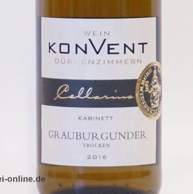 Wein Konvent Dürrenzimmern | Cellarius Edition 2016 - Kabinett Grauburgunder ,trocken - 0,75 Liter Weinflasche