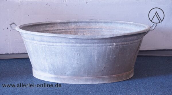 Alte MAUSER 90 Zinkwanne | Große Ovale Bauern Zink Wanne | verzinkte Blechwanne 92 x 74 x H 35 cm