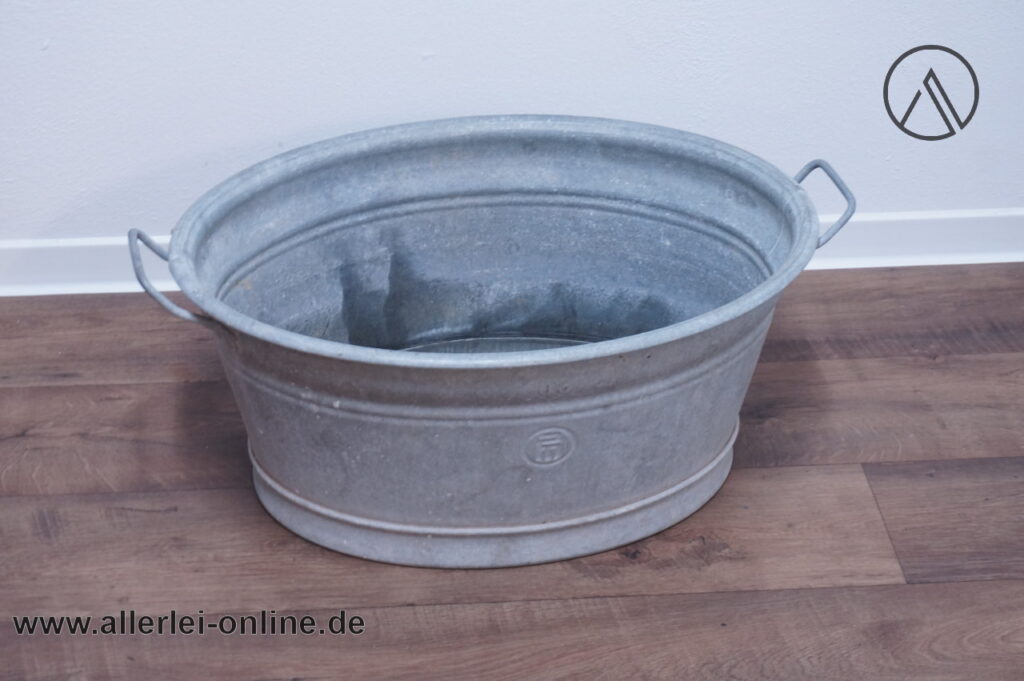 Alte Zinkwanne 60 | Ovale Bauern Zink Wanne | 60 x 49 x H 27 cm