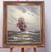 Ölgemälde | Dreimaster Segelschiff in rauer See | Öl auf Leinwand - M. Kersten Signiert ,gerahmt 88 x 98 cm