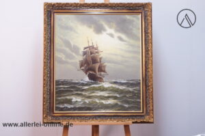 Ölgemälde | Dreimaster Segelschiff in rauer See | Öl auf Leinwand - M. Kersten Signiert ,gerahmt 88 x 98 cm