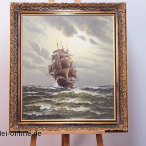 Ölgemälde | Dreimaster Segelschiff in rauer See | Öl auf Leinwand - M. Kersten Signiert ,gerahmt 88 x 98 cm