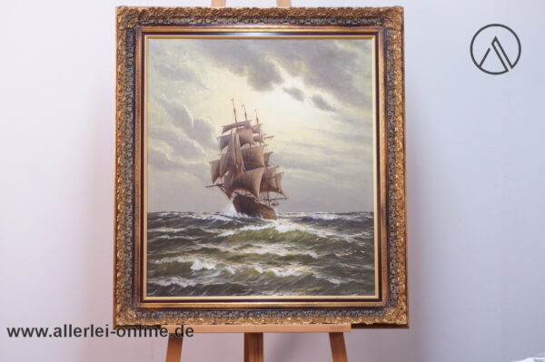 Ölgemälde | Dreimaster Segelschiff in rauer See | Öl auf Leinwand - M. Kersten Signiert ,gerahmt 88 x 98 cm