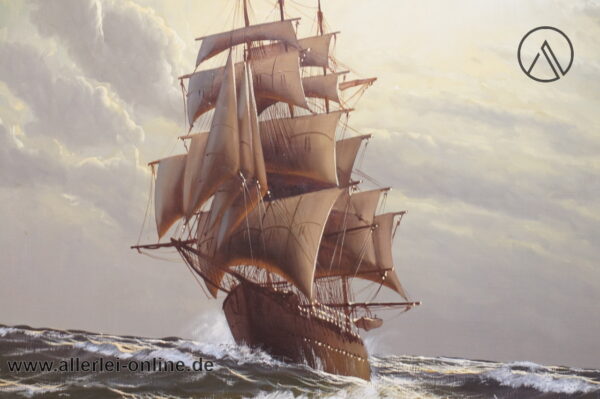 Großes Ölgemälde | Dekoratives Segelschiff | Öl auf Leinwand - M. Kersten Künstler Signatur ,gerahmt 88 x 98 cm