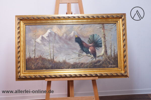Ölgemälde | balzender Auerhahn | Öl auf Leinwand - Büchner Signiert ,gerahmt 71 x 120 cm