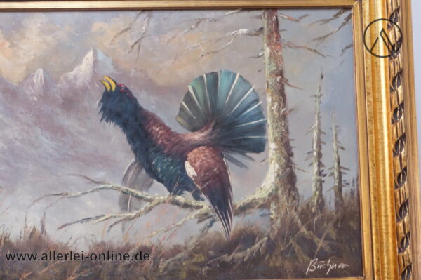 Ölgemälde | Berglandschaft mit balzendem Auerhahn | Öl auf Leinwand - Büchner Signiert ,gerahmt 71 x 120 cm