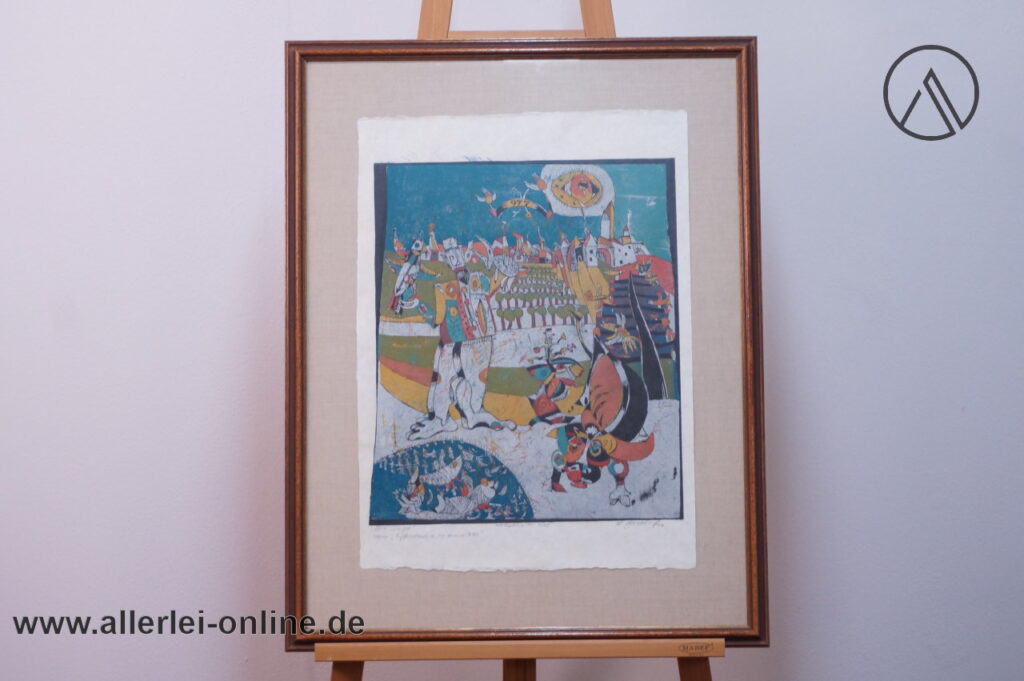Werner Borsdorf Holzschnitt 4/15 | Die Jagd oder Offenbach a.M. anno 977 | W.Borsdorf Signiert ,gerahmt 67 x 87 cm
