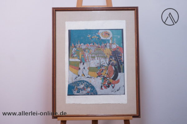 Werner Borsdorf Holzschnitt 4/15 | Die Jagd oder Offenbach a.M. anno 977 | W.Borsdorf Signiert ,gerahmt 67 x 87 cm