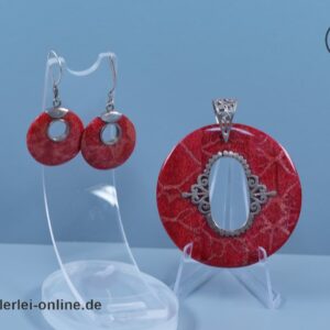 Korallen Set - Silberanhänger mit Ohrringen | 925 Sterling Silber | Silberschmuck