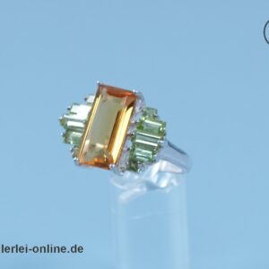 Edelsteinring | 925 Sterling Silber | Sultanit - Citrin hell orange/hell grün | Silberschmuck