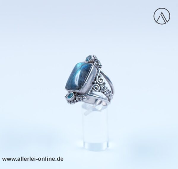 Labradorit türkis Edelstein Ring | Sajen 925 Sterling Silber | Silberschmuck