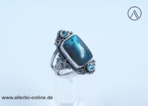 Labradorit türkis Edelstein Ring | Sajen 925 Sterling Silber | Mondstein Silberschmuck