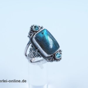 Labradorit türkis Edelstein Ring | Sajen 925 Sterling Silber | Mondstein Silberschmuck