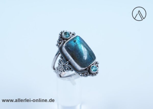 Labradorit türkis Edelstein Ring | Sajen 925 Sterling Silber | Mondstein Silberschmuck