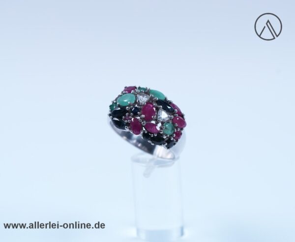 Smaragde, Rubine, Saphire Edelsteinring | 925 Silber