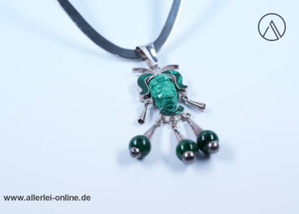 Malachit Edelstein Anhänger mit Halskette | Mexico 925 Sterling Silber