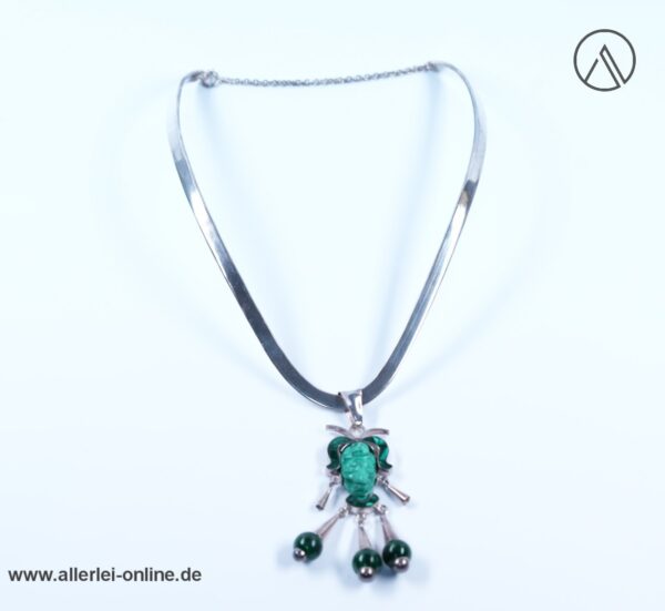 Malachit Edelstein Anhänger mit Halskette | Mexico 925 Sterling Silber | Azteken Maya Silberschmuck