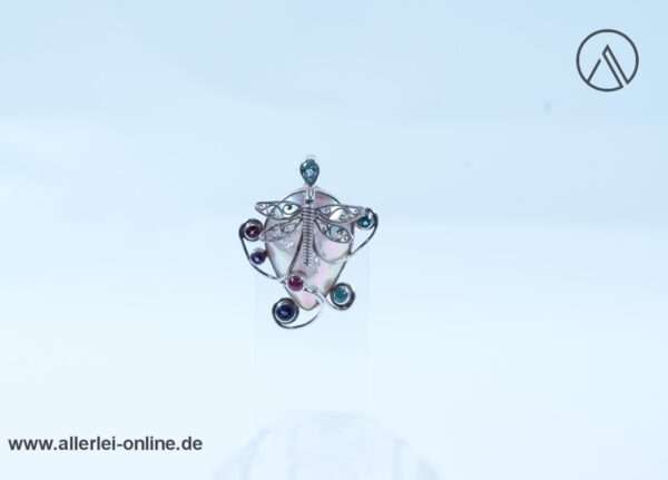 Edelstein Libelle Kettenanhänger / Brosche | 925 Sterling Silber | Silberschmuck